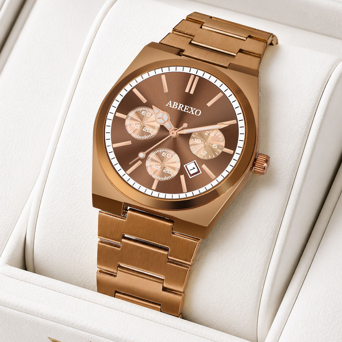 ABREXO CEO Series I Brown Dial Date Working I IP Long Life Plated Brown Chain Quartz Analog Watch - For Men Abx2501