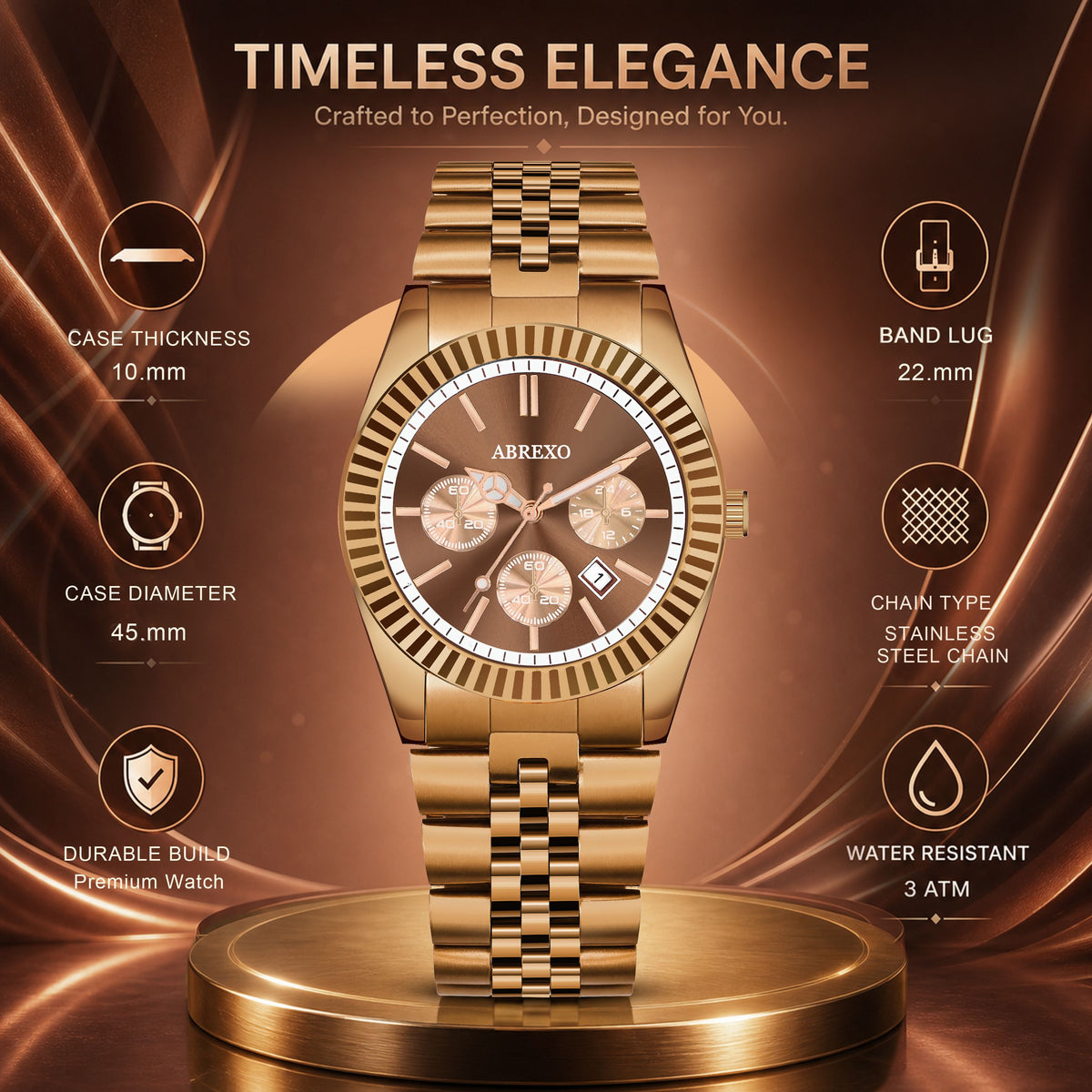 ABREXO ABX3500 Brown Chrono RLX Business Class Watch