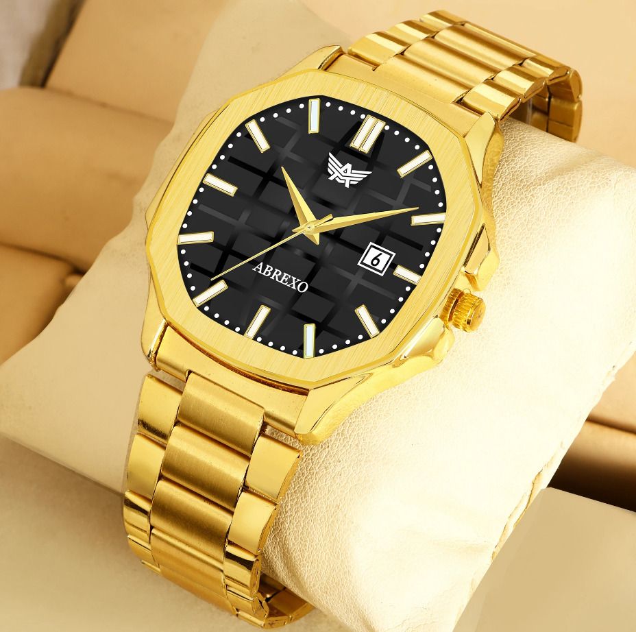 ABREXO Premium Black Dial Date Working Gold Stainless Steel Quartz Watch For Boys Analog Watch - For Men Abx8213 BK GD Bracelet