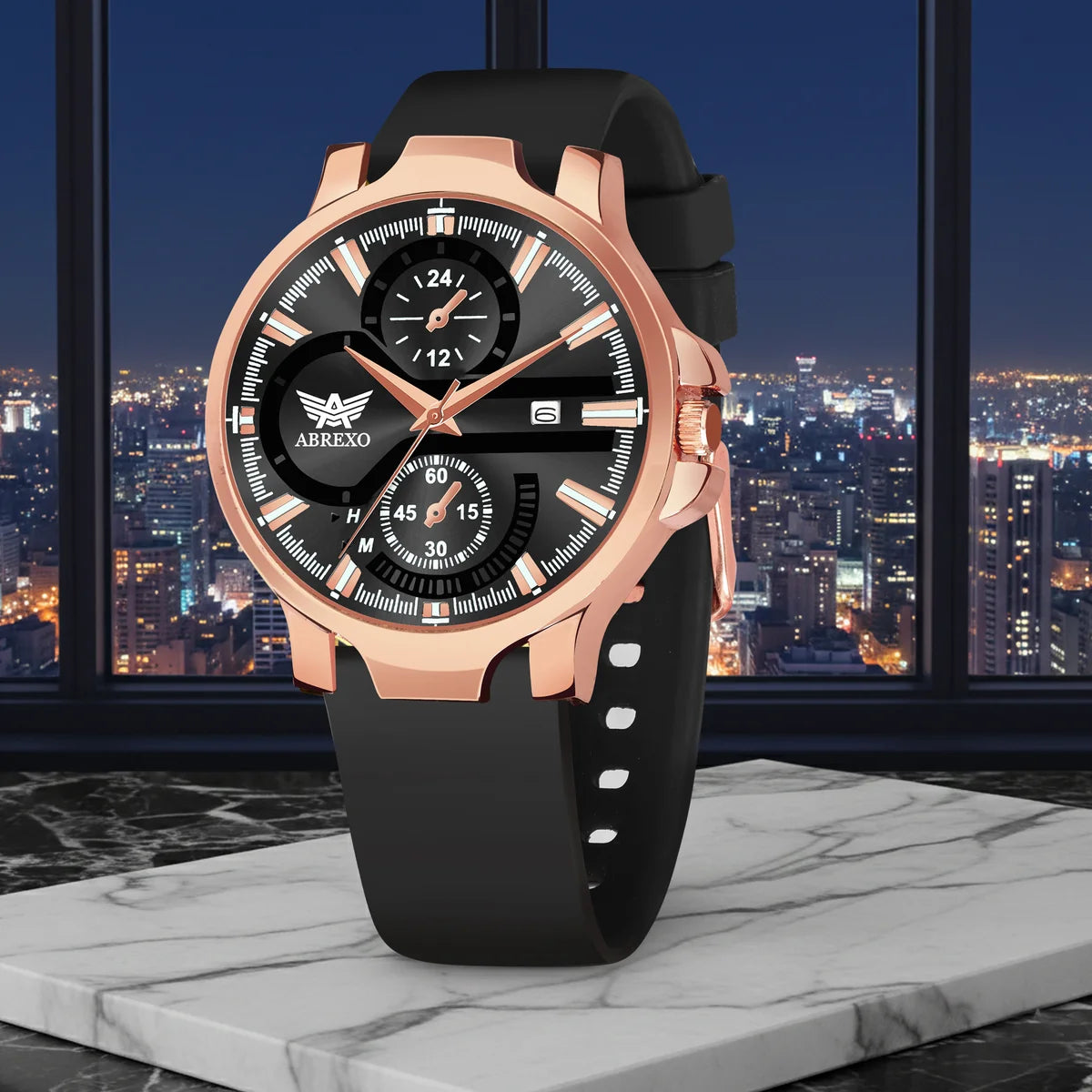 ABREXO, ALPHA Series Analog Watch For Men (Quartz, Silicone, Rosegold)AB20