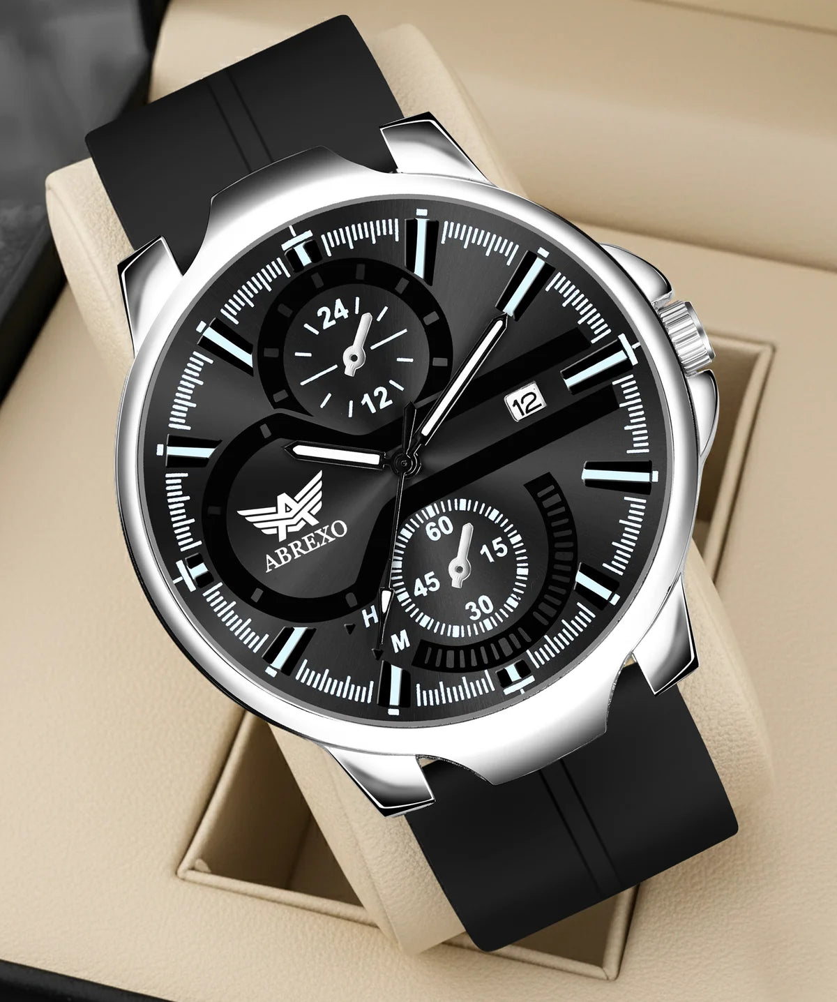 ABREXO, Black Dial Black Magnet Strap Analog Watch For Men (Quartz, Date Display, Men)AB24