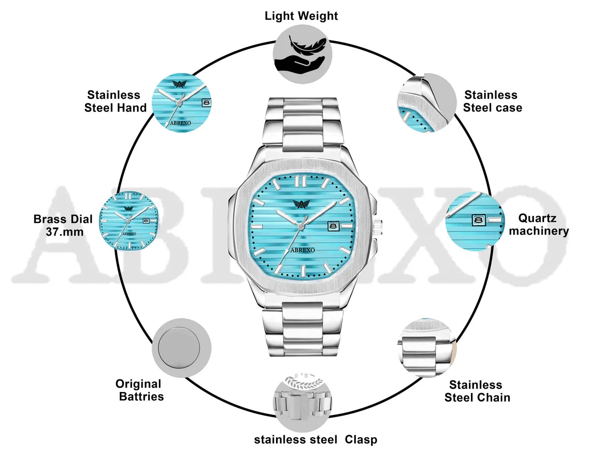 ABREXO, Nautilus Series Tiffany Blue Dial (Quartz, Analog Watch, Date Working, Silver Sky Blue Dial)