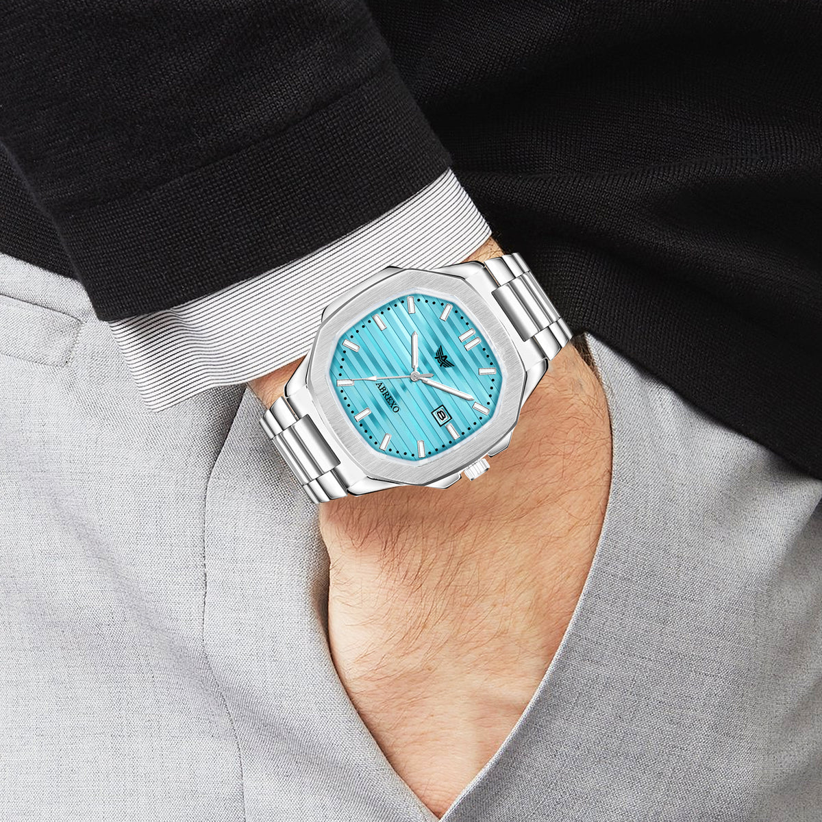 ABREXO, Nautilus Series Tiffany Blue Dial (Quartz, Analog Watch, Date Working, Silver Sky Blue Dial)