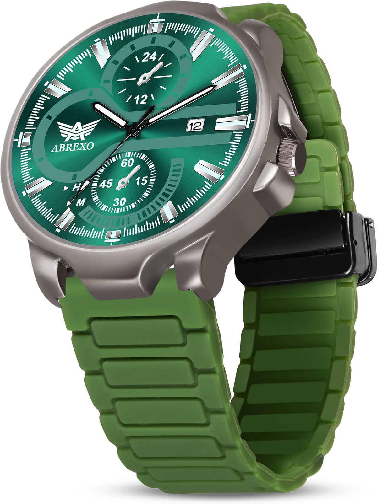 ABREXO Gun Metal Style Green Dial Date Working Green Silicone Strap Watch For Boys Analog Watch  - For Men Abx4040