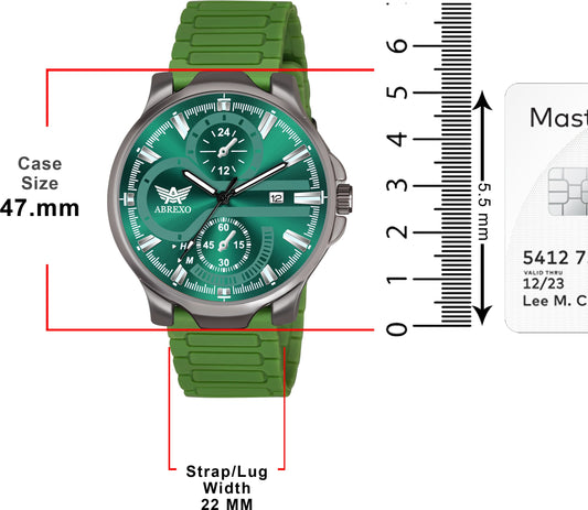 ABREXO Gun Metal Style Green Dial Date Working Green Silicone Strap Watch For Boys Analog Watch  - For Men Abx4040