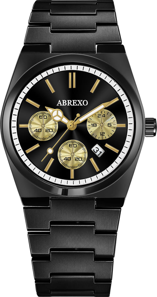 ABREXO CEO Series I Black Dial Date Working I IP Long Life Plated Black Chain Quartz Analog Watch  - For Men Abx2500