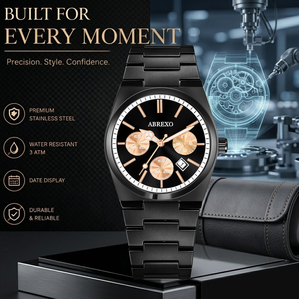 Abrexo Men Dial & Stainless Steel Bracelet Style Straps Analogue Chronograph Watch Abx2501