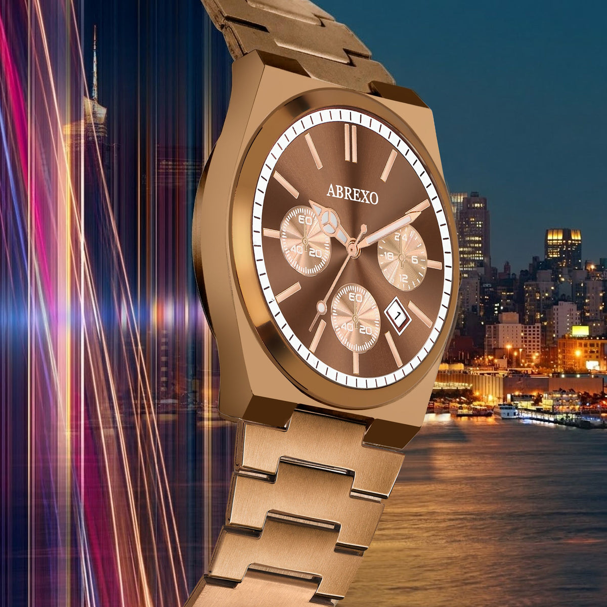 ABREXO CEO Series I Brown Dial Date Working I IP Long Life Plated Brown Chain Quartz Analog Watch - For Men Abx2501
