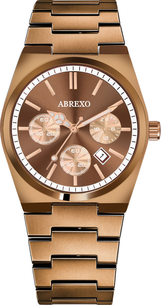 ABREXO CEO Series I Brown Dial Date Working I IP Long Life Plated Brown Chain Quartz Analog Watch - For Men Abx2501