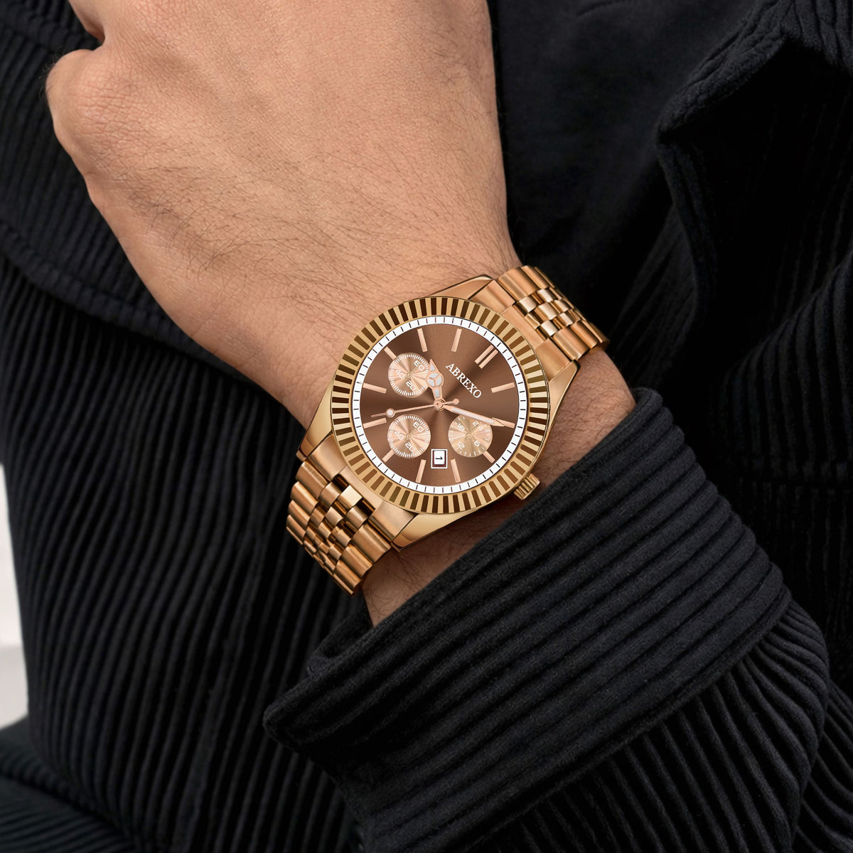 ABREXO ABX3500 Brown Chrono RLX Business Class Watch
