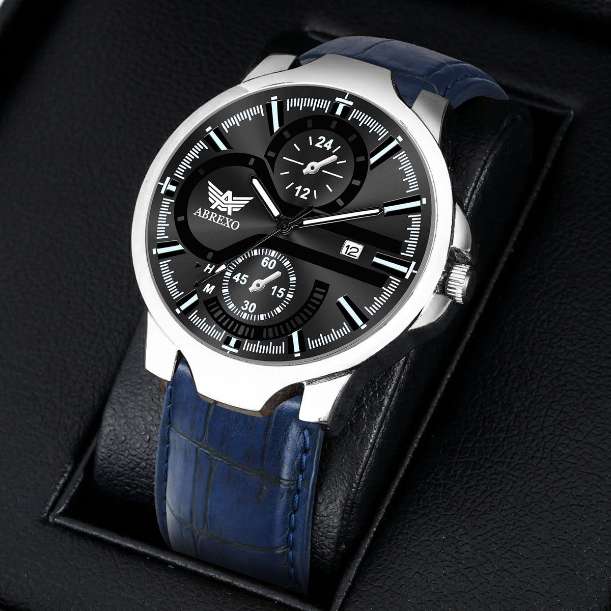 ABREXO Chronograph Look Date Working Blue Magnetic Silicone Strap Quartz For Boys Analog Watch  - For Men Abx4031
