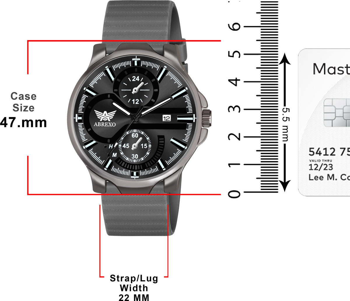 ABREXO Gun Metal Style Black Dial Grey Silicone Strap Watch (Abx4049 BK GR)