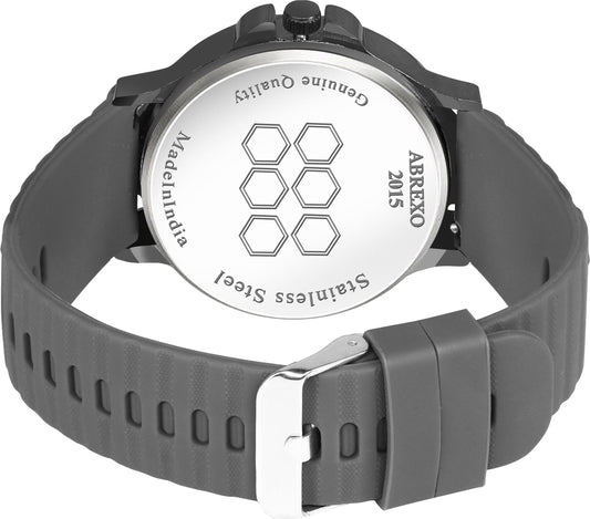 ABREXO Gun Metal Style Black Dial Grey Silicone Strap Watch (Abx4049 BK GR)