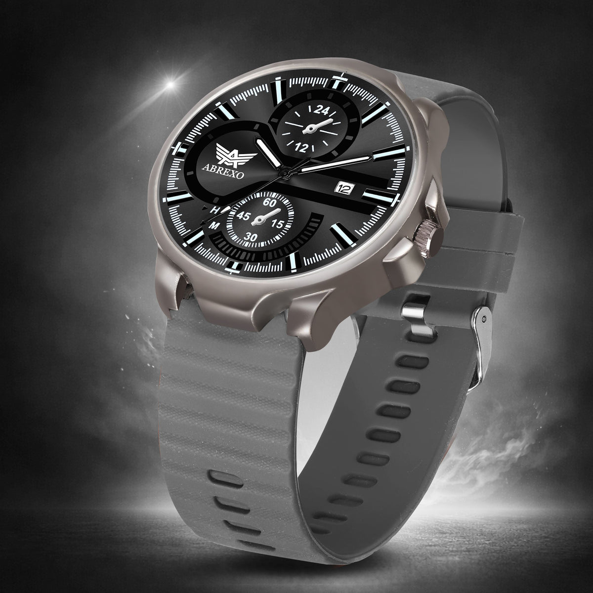 ABREXO Gun Metal Style Black Dial Grey Silicone Strap Watch (Abx4049 BK GR)