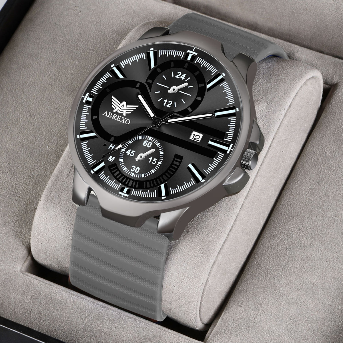 ABREXO Gun Metal Style Black Dial Grey Silicone Strap Watch (Abx4049 BK GR)