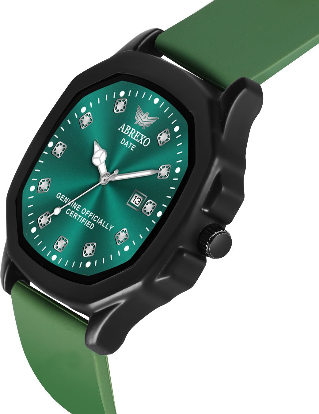ABREXO Captain Series Date Working Square Green Dial Quartz Mechanism Watch Analog Watch  - For Men Abx5010-All Green Silicone Strap