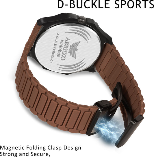 ABREXO New Arrival Arabic Style Silicone Magnet Strap Date Working QuartzWatch For Boys Analog Watch  - For Men Abx7201