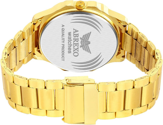 ABREXO Premium Black Dial Date Working Gold Stainless Steel Quartz Watch For Boys Analog Watch  - For Men Abx8213 BK GD Bracelet