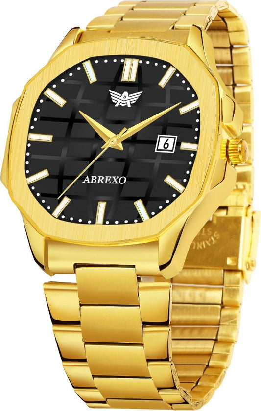 ABREXO Premium Black Dial Date Working Gold Stainless Steel Quartz Watch For Boys Analog Watch  - For Men Abx8213 BK GD Bracelet