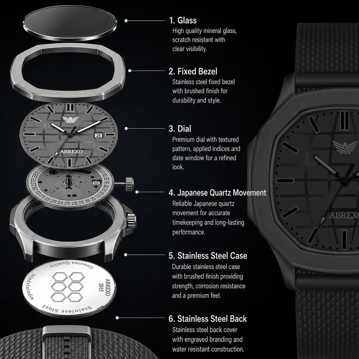 ABREXO PHANTOM Series I Gun Metal I Grey Dial I Date Working I Grey Mesh Strap Analog Watch  - For Men Abx8202 GUN GRY