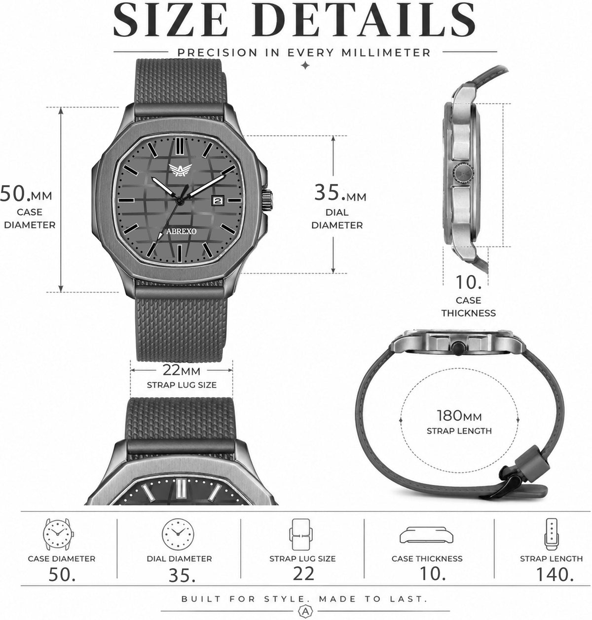 ABREXO PHANTOM Series I Gun Metal I Grey Dial I Date Working I Grey Mesh Strap Analog Watch  - For Men Abx8202 GUN GRY