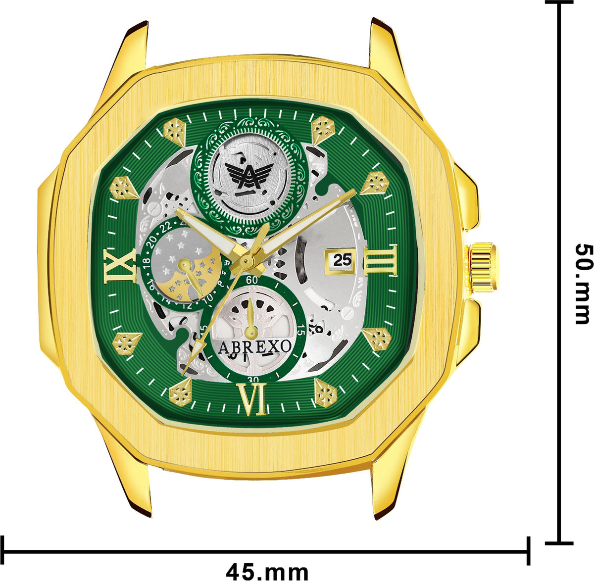 Abrexo Men Skeleton Dial & Stainless Steel Bracelet Style Straps Analogue Automatic Watch Abx8313 Green