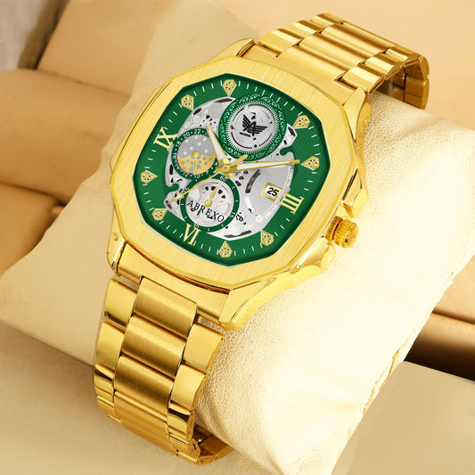 Abrexo Men Skeleton Dial & Stainless Steel Bracelet Style Straps Analogue Automatic Watch Abx8313 Green