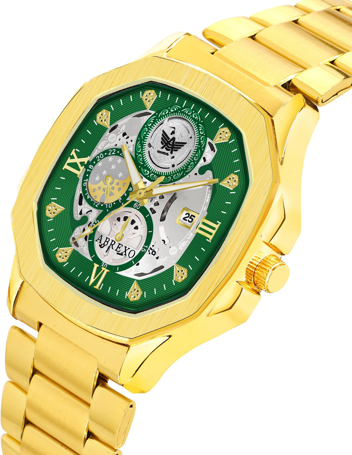 Abrexo Men Skeleton Dial & Stainless Steel Bracelet Style Straps Analogue Automatic Watch Abx8313 Green