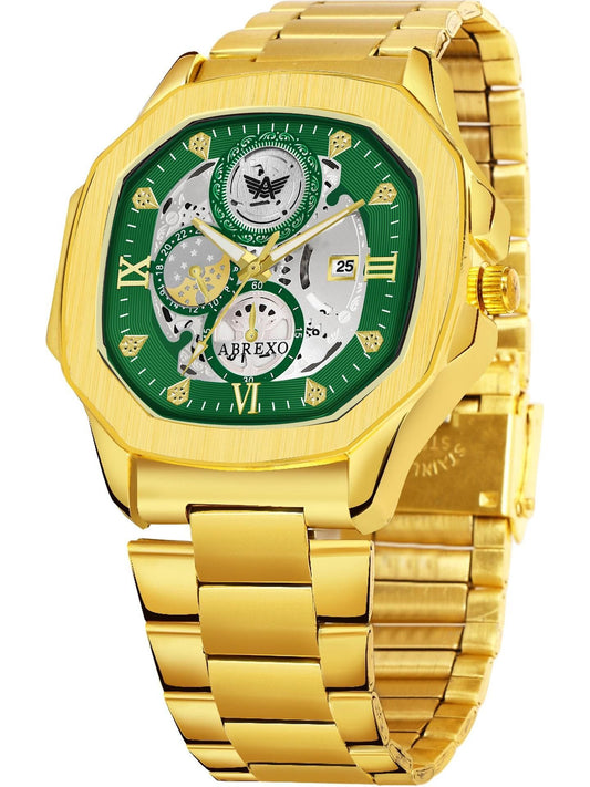 Abrexo Men Skeleton Dial & Stainless Steel Bracelet Style Straps Analogue Automatic Watch Abx8313 Green