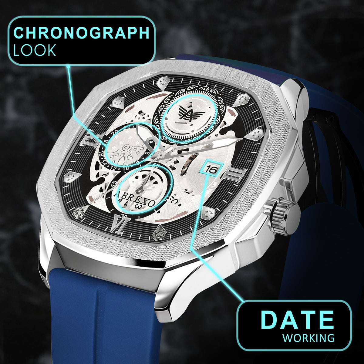 ABREXO Chronograph Look Date Working Arabic Magnet Silicon Strap Quartz Watch For Boys Analog Watch  - For Men Abx8331-SL BK BL