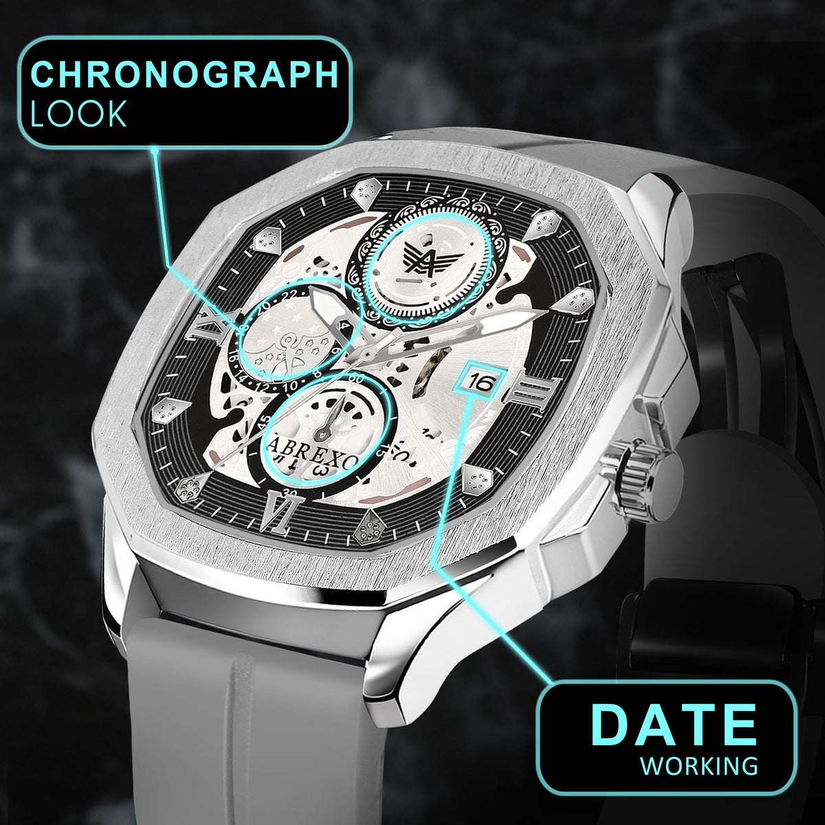 ABREXO Chronograph Look Date Working Grey Magnet Silicon Strap Quartz Watch For Boys Analog Watch  - For Men Abx8333