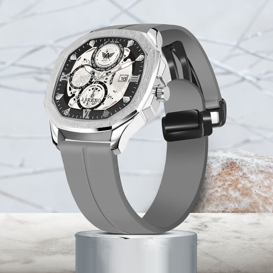 ABREXO Chronograph Look Date Working Grey Magnet Silicon Strap Quartz Watch For Boys Analog Watch  - For Men Abx8333