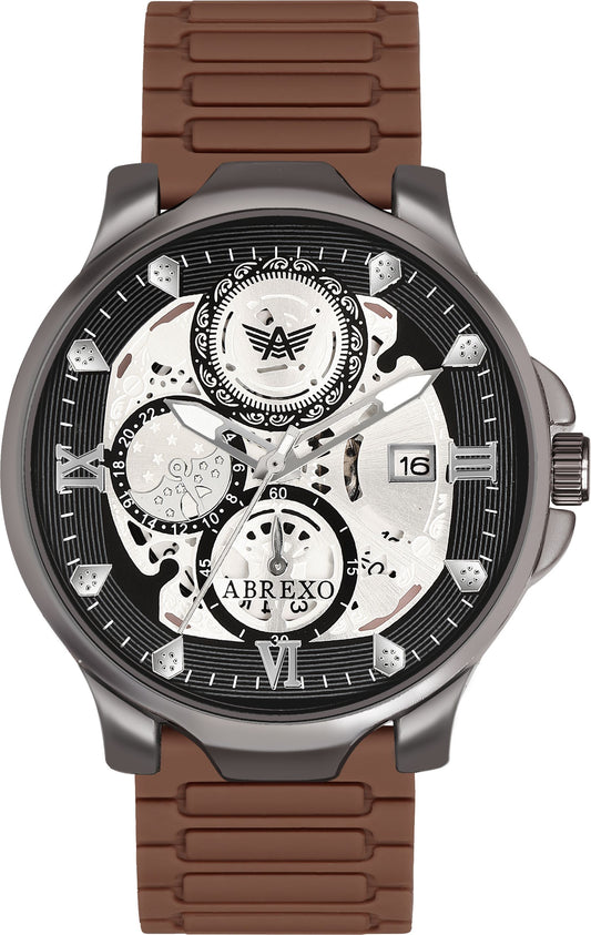 ABREXO Chronograph Look Gun Metal Date Working Brown Arabic Magnet Strap Watch For Boys Analog Watch  - For Men Ab8341-BK BR ARB MGT ST
