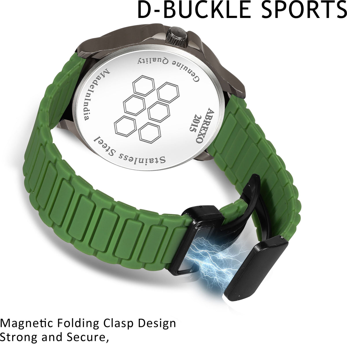ABREXO Gun Metal Style Green Dial Date Working Green Silicone Strap Watch For Boys Analog Watch  - For Men Abx4040