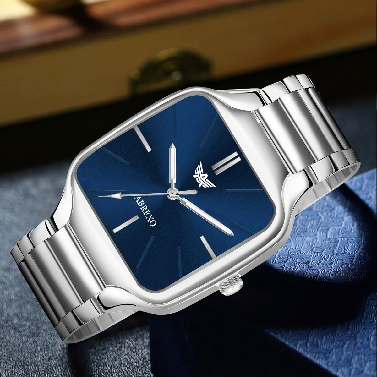 ABREXO New Designer Square Blue Dial Silver Stainless Steel Quartz Watch For Boys Analog Watch  - For Men Abx8891