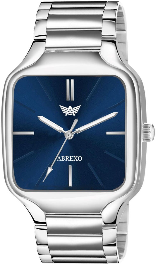 ABREXO New Designer Square Blue Dial Silver Stainless Steel Quartz Watch For Boys Analog Watch  - For Men Abx8891