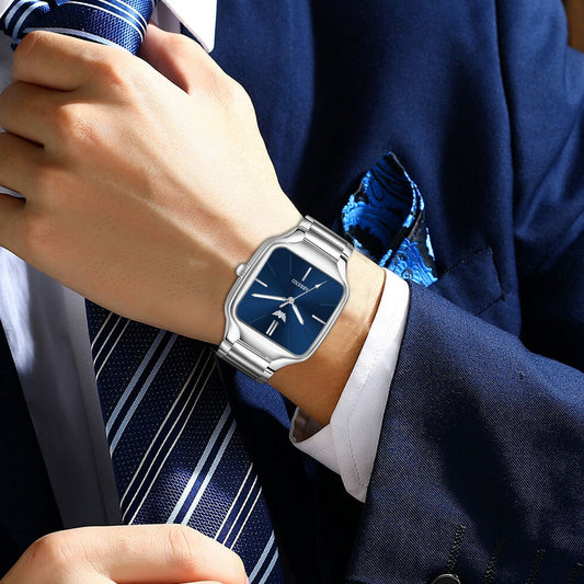 ABREXO New Designer Square Blue Dial Silver Stainless Steel Quartz Watch For Boys Analog Watch  - For Men Abx8891