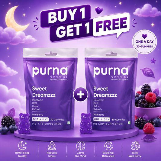 Buy 1 Get 1 Purna Melatonin Gummies – Wild Berry Flavor | Better Sleep & Relaxation | 30 Vegan Gummies