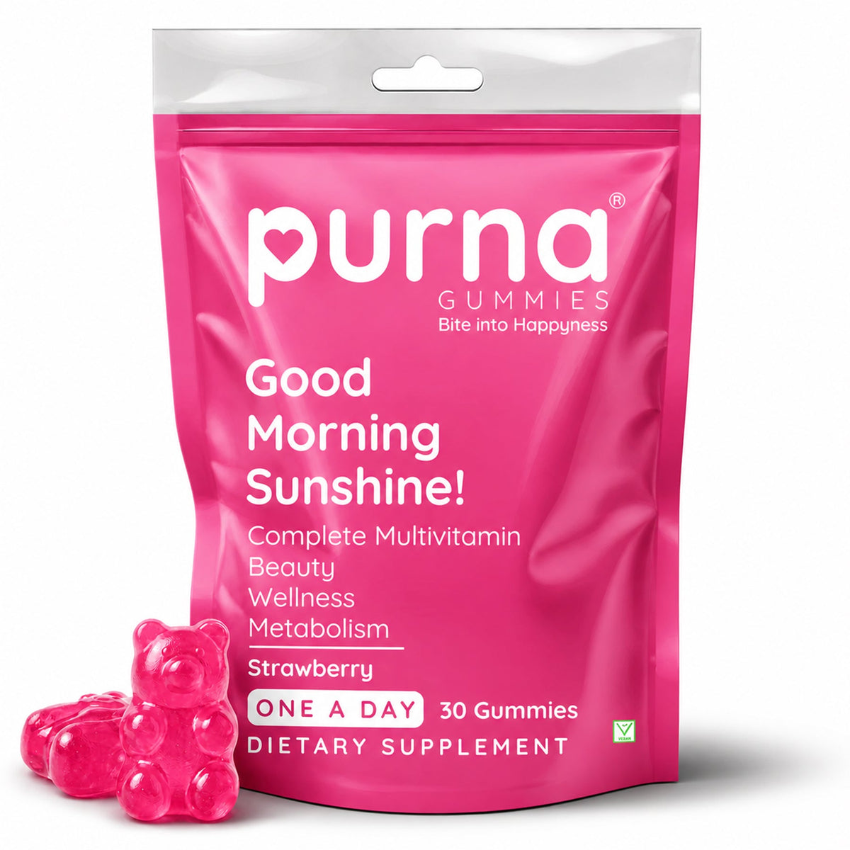 Buy 1 Get 1 Purna Multivitamin Gummies – Strawberry Flavor | Daily Wellness & Energy Support | 30 Vegan Gummies