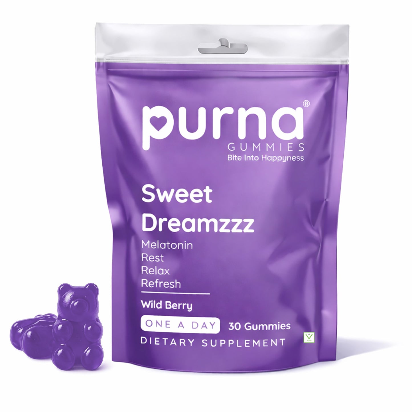 Buy 1 Get 1 Purna Melatonin Gummies – Wild Berry Flavor | Better Sleep & Relaxation | 30 Vegan Gummies