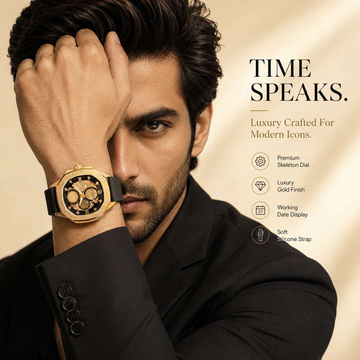 Quad Luxe Skeleton Golden Watch
