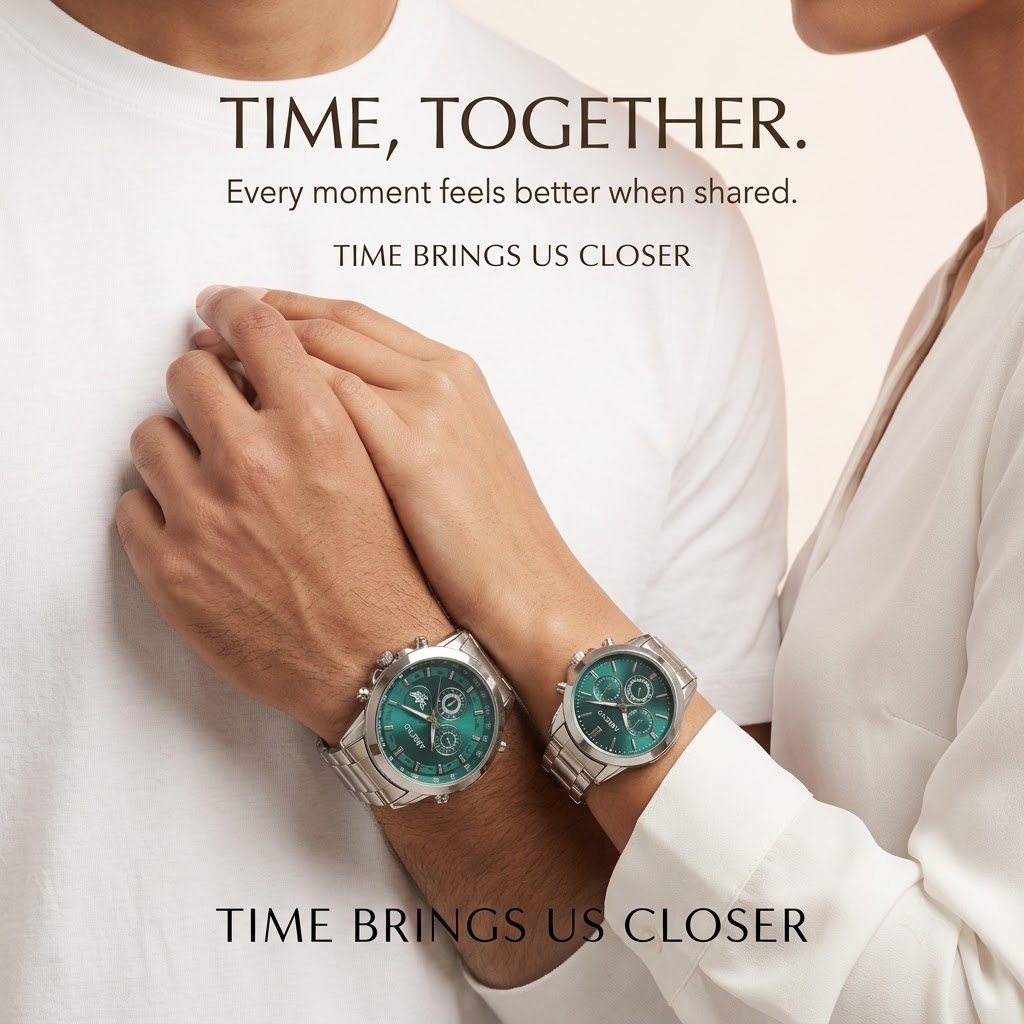 Abrexo Couple Watch Set – Emerald Green Dial & Stainless Steel Edition