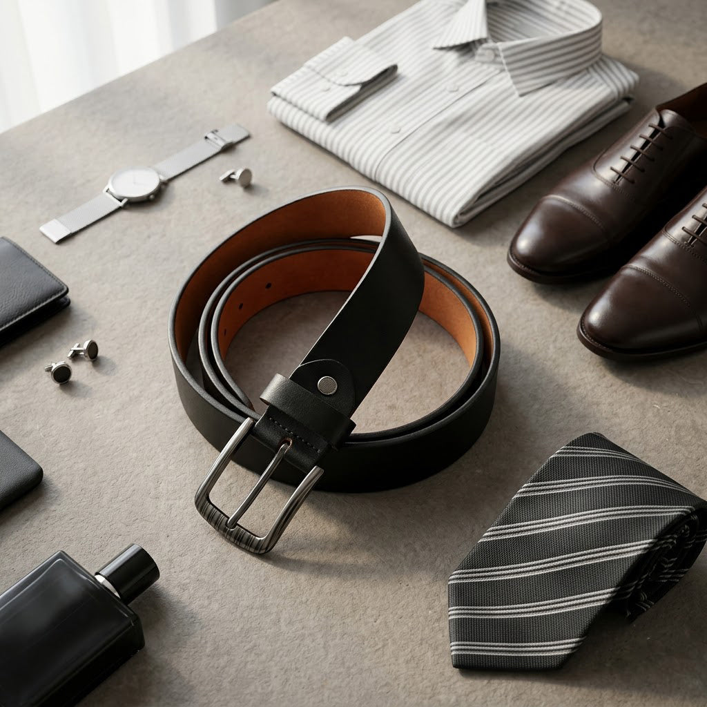 RoyalCraft Genuine Leather Belt – Classic Black Formal & Casual Belt for Men- MK
