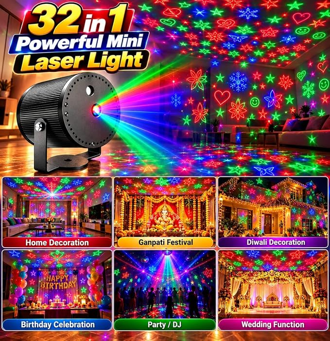 32-in-1 Laser Light Powerful Decoration Light Machine with Stand