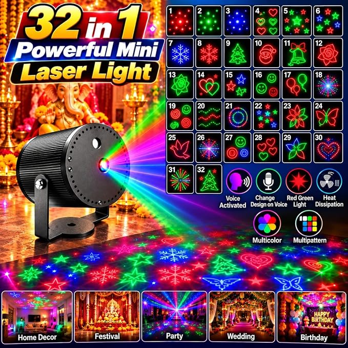 32-in-1 Laser Light Powerful Decoration Light Machine with Stand