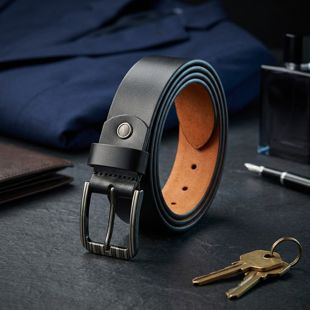 RoyalCraft Genuine Leather Belt – Classic Black Formal & Casual Belt for Men- MK