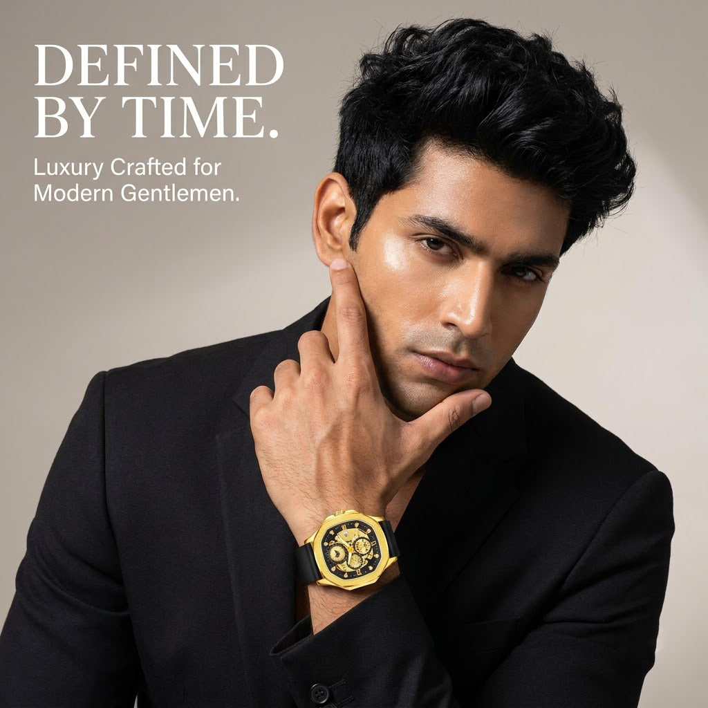 Quad Luxe Skeleton Golden Watch