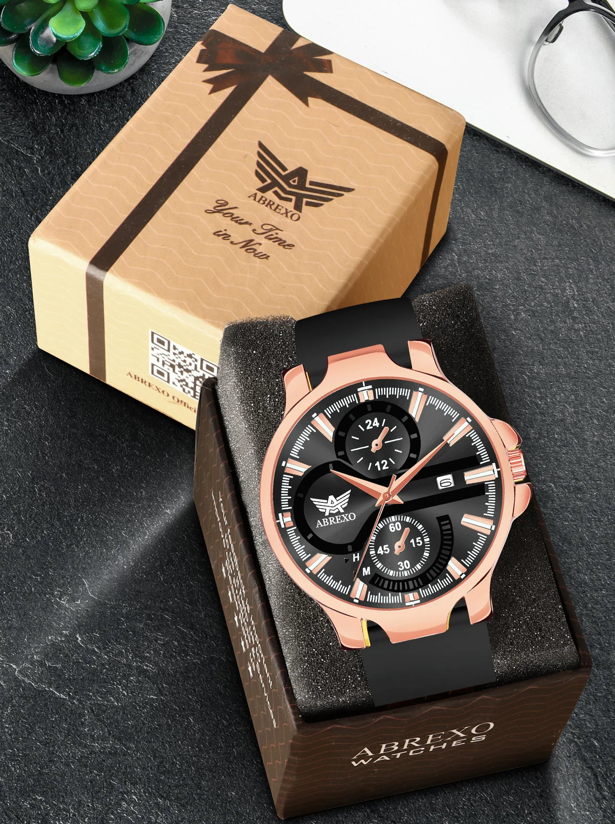 ABREXO, ALPHA Series Analog Watch For Men (Quartz, Silicone, Rosegold)AB20
