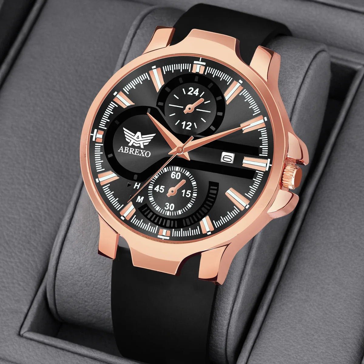 ABREXO, ALPHA Series Analog Watch For Men (Quartz, Silicone, Rosegold)AB20