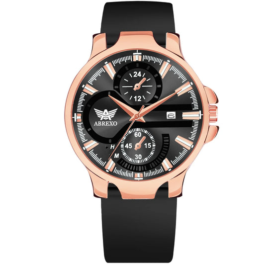 ABREXO, ALPHA Series Analog Watch For Men (Quartz, Silicone, Rosegold)AB20
